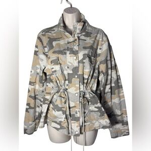 BKE BUCKLE WOMEN'S 100% COTTON DRAWSTRINGS CAMO FIELD JACKET COAT MILITARY TOP~L